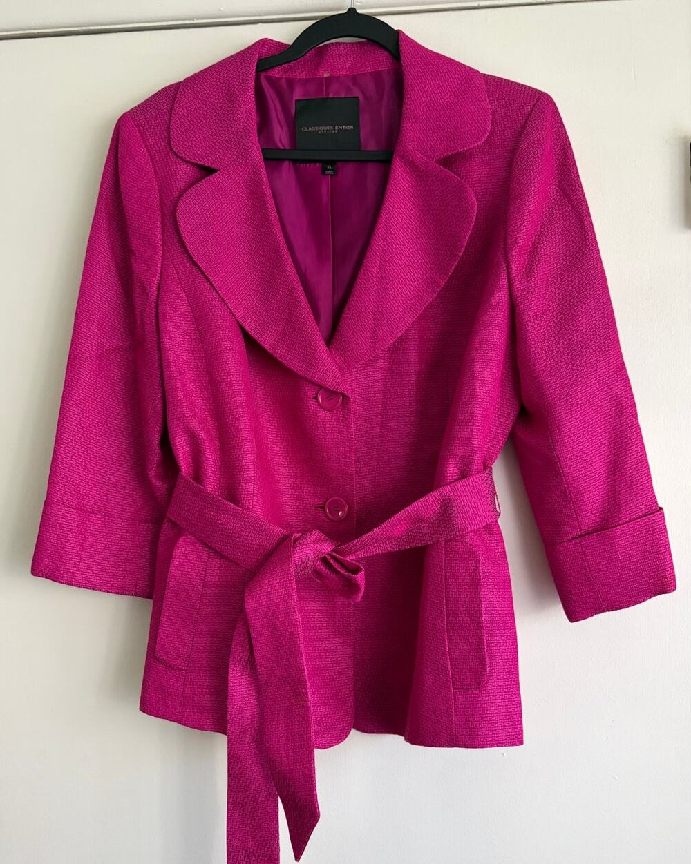 Classiques Entier Magenta Pink Woven Ramie Linen Belted Blazer Jacket Women's XL